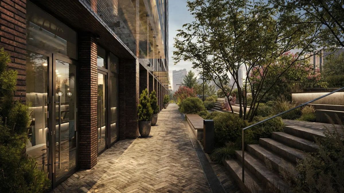 Unity Center: пешеходная аллея вдоль входной группы (визуализация)
